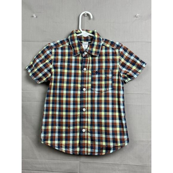 Carter’s Toddler Boys Button-Up Shirt  – Multicolor Plaid Short Sleeve, Size 3T - Picture 1 of 4